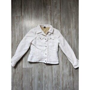 GAP Denim Corduroy Sherpa Lined Trucker Jacket White Button Up Womens Sz M